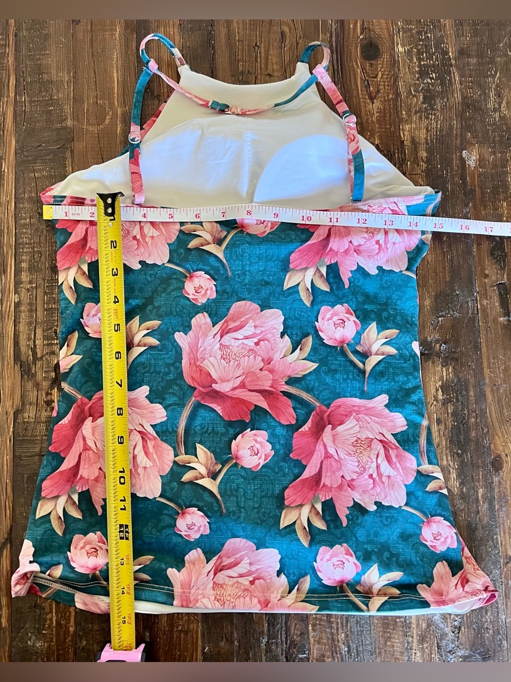 ☀️Beautiful 🌸HAPARI 🌸 Peony & Evergreen High-Neck Tankini Top Sz M Like New! - Picture 8 of 13